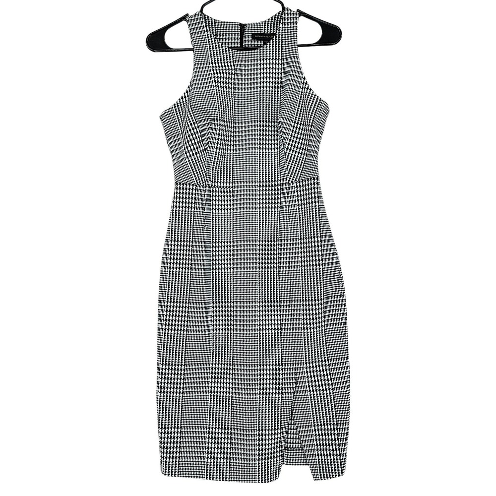 Banana Republic Sheath Dress 2P Houndstooth Glen Plaid Black White Mad Men Luxe